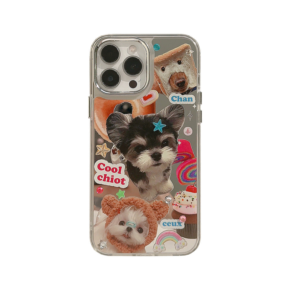 Drill sticker cat and dog electroplated mirror mobile phone case