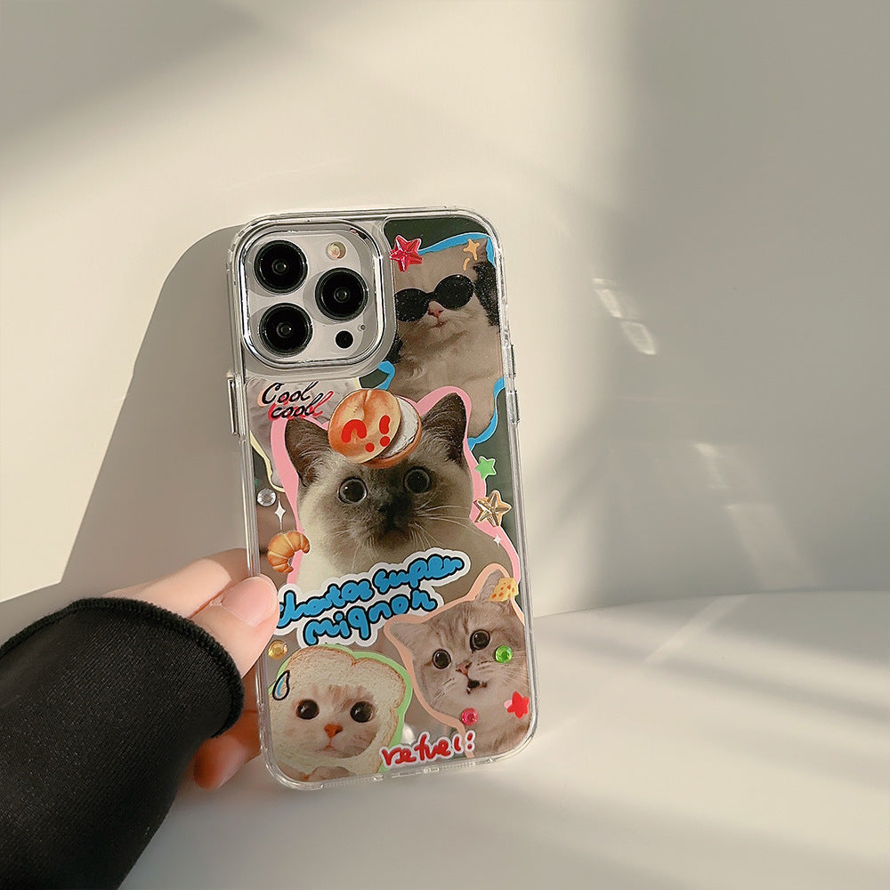 Drill sticker cat and dog electroplated mirror mobile phone case