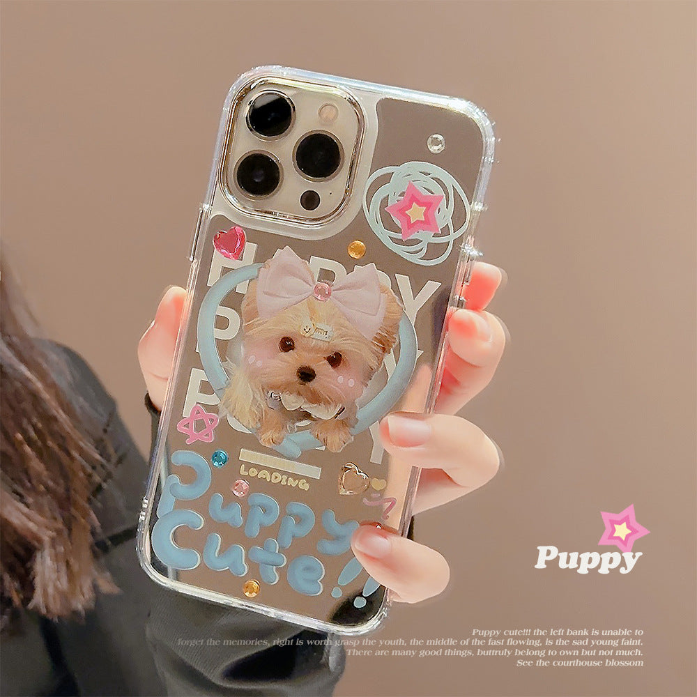Drill sticker cat and dog electroplated mirror mobile phone case
