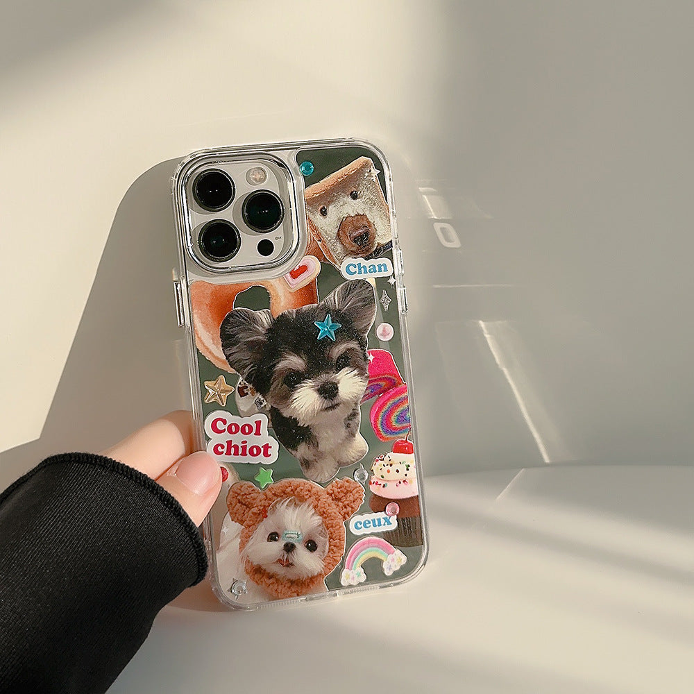 Drill sticker cat and dog electroplated mirror mobile phone case